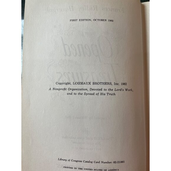 Frances Ridley Havergal "Opened Treasures" First Edition 1962 Loizeaux Brothers - Picture 5 of 10